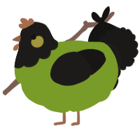 A chartreuse and sable chicken with a head pattern