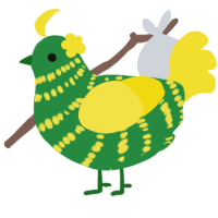 A viridian and yellow chicken with a bar pattern