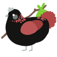 A black and red chicken with a neck-speckle pattern