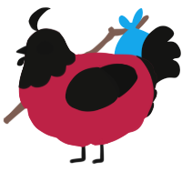 A crimson and black chicken with a head pattern