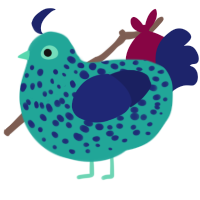 A turquoise and navy chicken with a speckle pattern