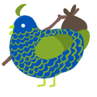 A ultramarine and chartreuse chicken with a lace pattern