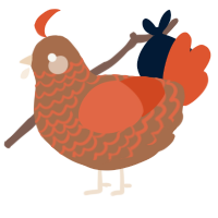 A brown and vermilion chicken with a lace pattern