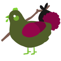 A olive and maroon chicken