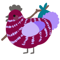 A maroon and lilac chicken with a bar pattern