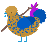 A gold and ultramarine chicken with a speckle pattern