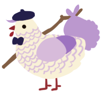 A cream and lilac chicken with a lace pattern
