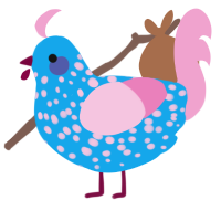 A sky and pink chicken with a speckle pattern