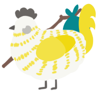 A white and yellow chicken with a bar pattern