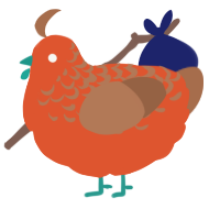 A vermilion and brown chicken with a half-lace pattern