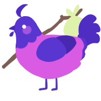 A orchid and indigo chicken with a head pattern