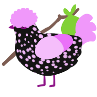 A black and lavender chicken with a speckle pattern