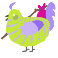 A lime and lilac chicken with a bar pattern