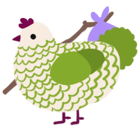 A cream and chartreuse chicken with a lace pattern