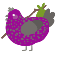 A plum and grey chicken with a speckle pattern