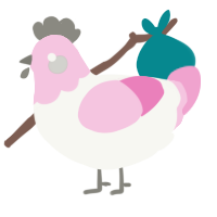 A white and pink chicken with a head pattern