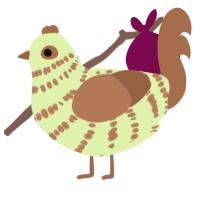 A apple and brown chicken with a bar pattern