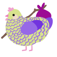A lemon and blurple chicken with a lace pattern