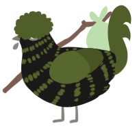 A sable and olive chicken with a bar pattern
