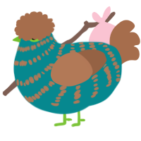 A teal and brown chicken with a bar pattern