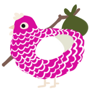 A fuchsia and white chicken with a lace pattern