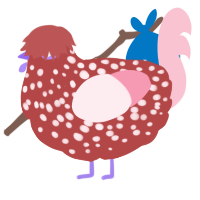 A red and rose chicken with a speckle pattern