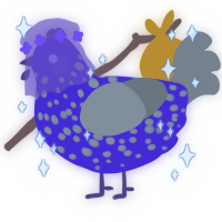 A indigo and ash chicken with a speckle pattern