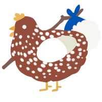 A russet and white chicken with a speckle pattern