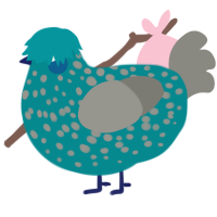 A teal and ash chicken with a speckle pattern