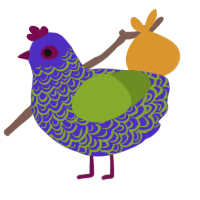 A indigo and chartreuse chicken with a double-lace pattern