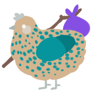 A beige and teal chicken with a speckle pattern