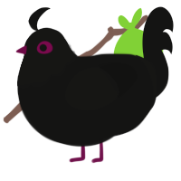 A black chicken with a head pattern