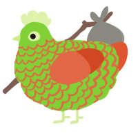 A grass and vermilion chicken with a lace pattern
