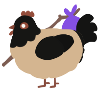 A beige and black chicken with a head pattern