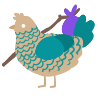 A beige and teal chicken with a lace pattern