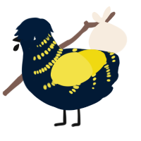 A tumblr and yellow chicken with a half-bar pattern