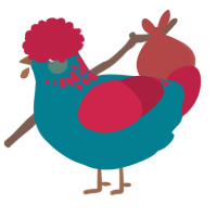 A sea and crimson chicken with a neck-speckle pattern
