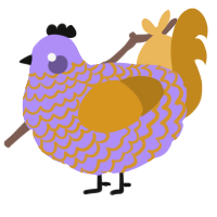 A lilac and ochre chicken with a lace pattern
