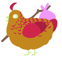 A ochre and crimson chicken with a half-lace pattern
