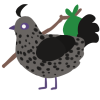 A grey and sable chicken with a speckle pattern
