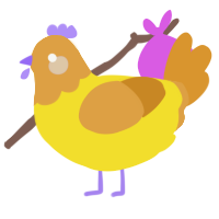 A yellow and orange chicken with a head pattern