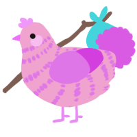 A pink and orchid chicken with a bar pattern