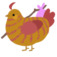 A ochre and red chicken with a bar pattern