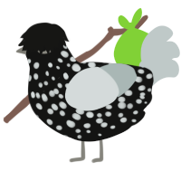 A black and silver chicken with a speckle pattern