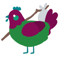 A viridian and wine chicken with a head pattern