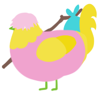 A pink and yellow chicken with a head pattern
