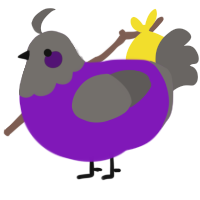 A violet and grey chicken with a head pattern