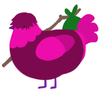 A wine and fuchsia chicken with a head pattern