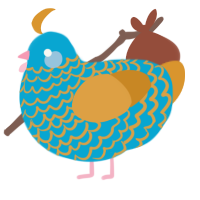 A cerulean and orange chicken with a lace pattern