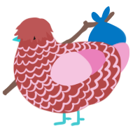 A red and pink chicken with a lace pattern